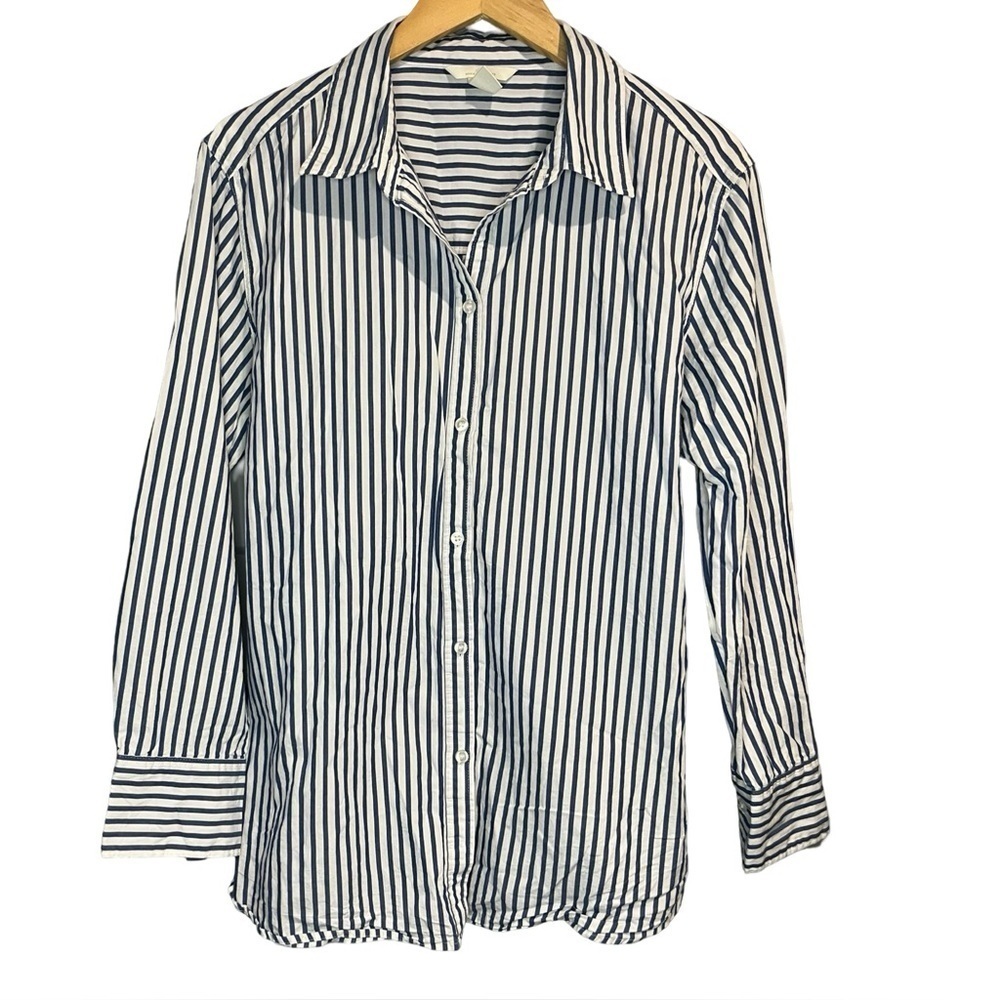 100% Cotton Blue & White Striped Button-Up Shirt